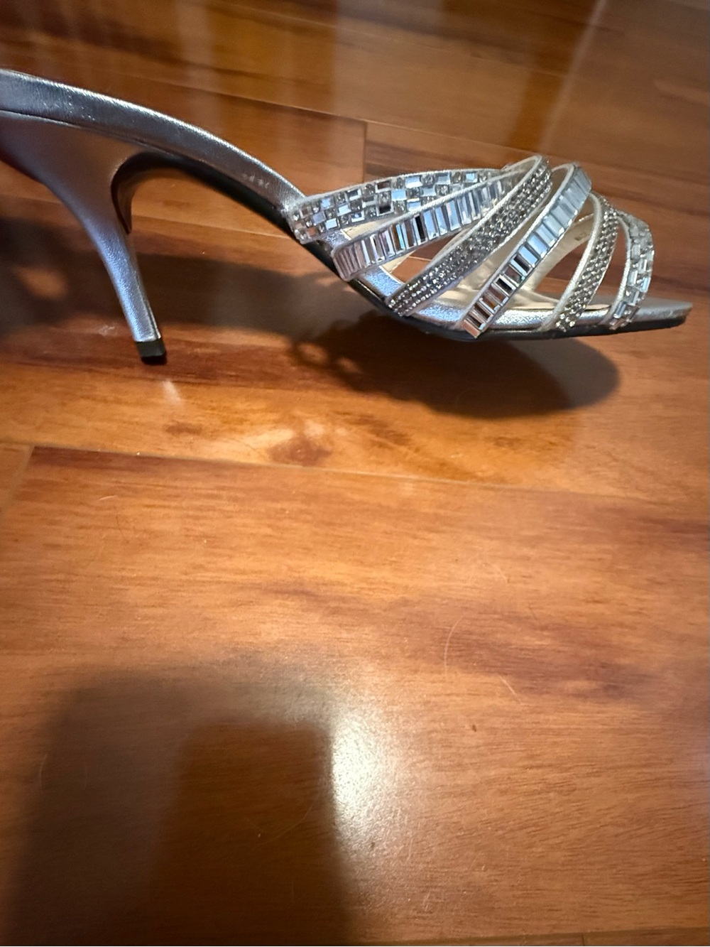 Caparros Silver Rhinestone Strappy High Heel Sandal